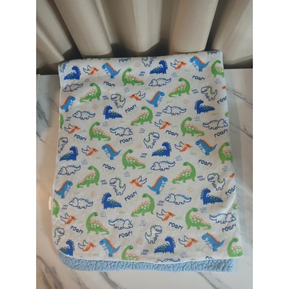 Kidgets Fleece Baby Blanket Blue Dinosaurs Roar Soft Lovey Blanket Cozy